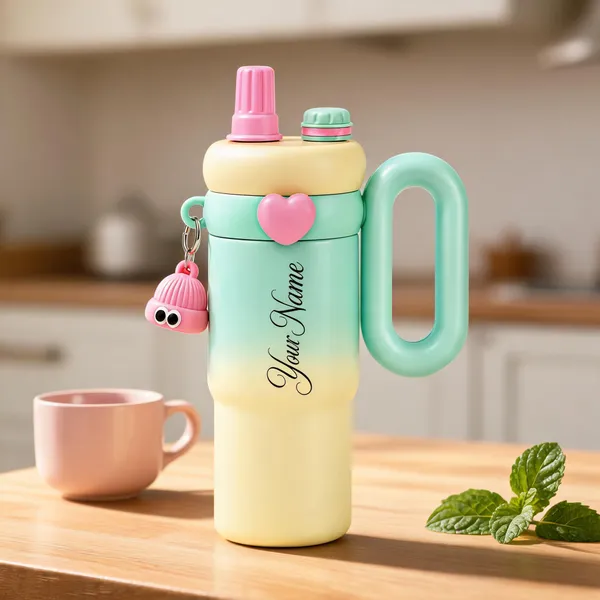 Mint_Green_Pastel_Yellow_Handled_Character_Charm_Water_Bottle_For_Kids