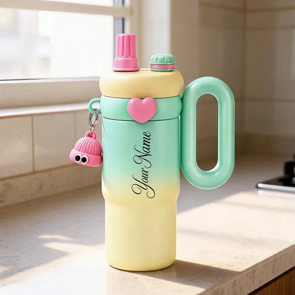 Mint_Green_Pastel_Yellow_Handled_Character_Charm_Water_Bottle_For_Kids