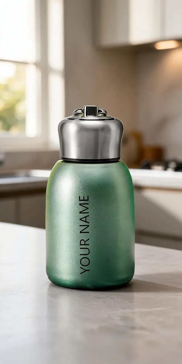 Green_Personalised_Water_Bottle_With_Silver_Cap