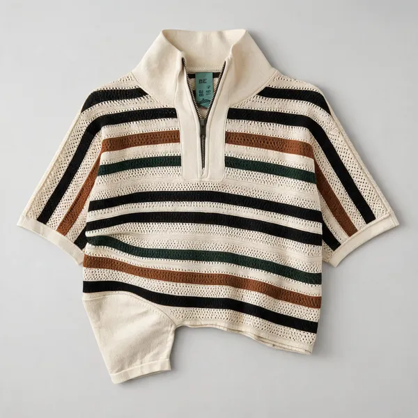 Multicolor_Pure_Cotton_Striped_Zip_Neck_T-Shirt_For_Men
