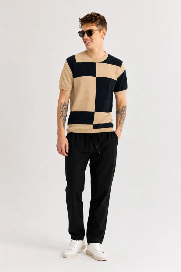 Grey_&_Beige_Pure_Cotton_Colorblock_Round_Neck_T-Shirt_For_Men