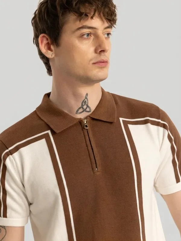 Brown_&_Beige_Cotton_Zip_Neck_Colorblock_T-Shirt_For_Men