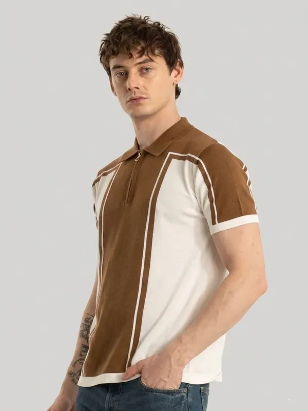 Brown_&_Beige_Cotton_Zip_Neck_Colorblock_T-Shirt_For_Men