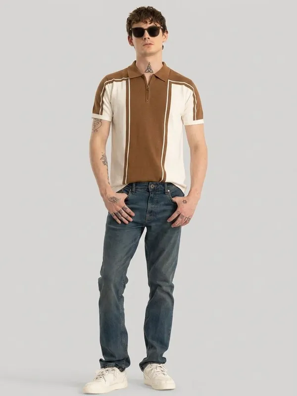 Brown_&_Beige_Cotton_Zip_Neck_Colorblock_T-Shirt_For_Men