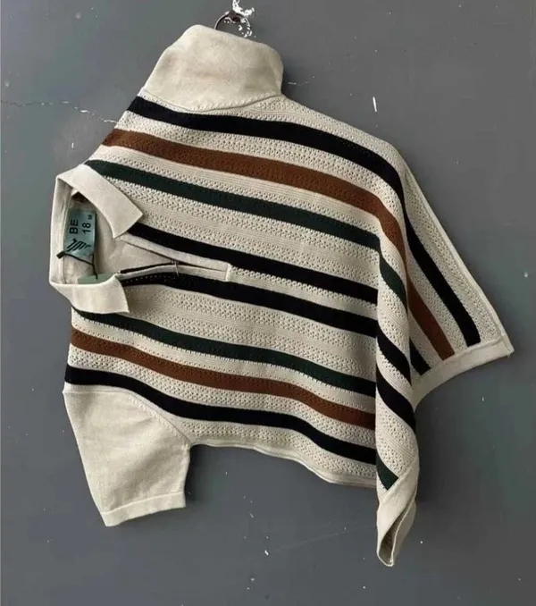 Multicolor_Pure_Cotton_Striped_Zip_Neck_T-Shirt_For_Men