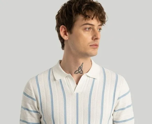 White_&_Light_Blue_Pure_Cotton_Striped_Polo_Neck_T-Shirt_For_Men