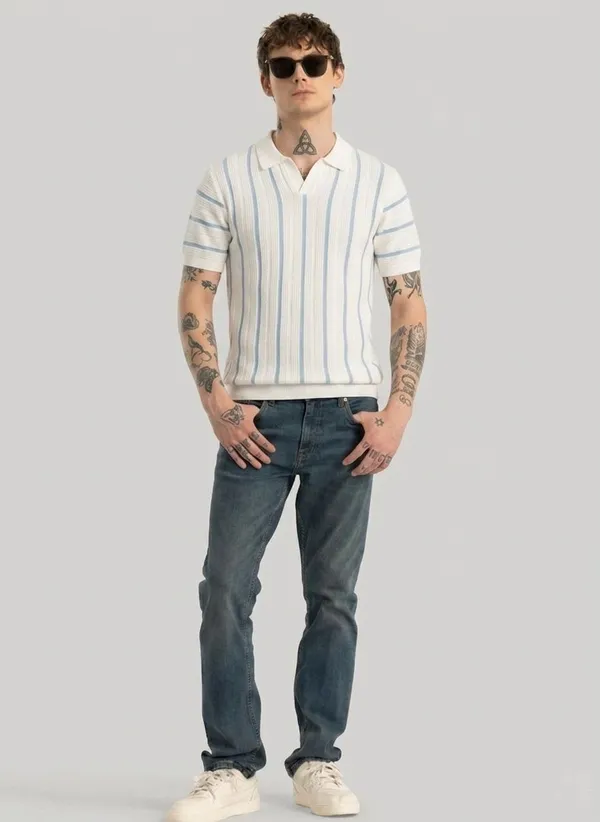 White_&_Light_Blue_Pure_Cotton_Striped_Polo_Neck_T-Shirt_For_Men