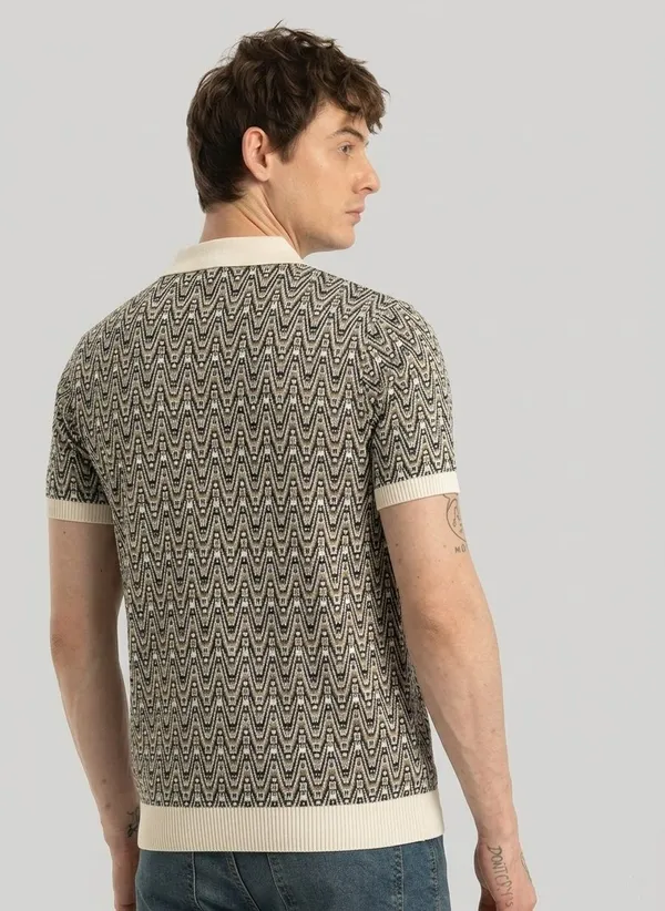 Multicolor_Pure_Cotton_Chevron_Print_Polo_Neck_T-Shirt_For_Men