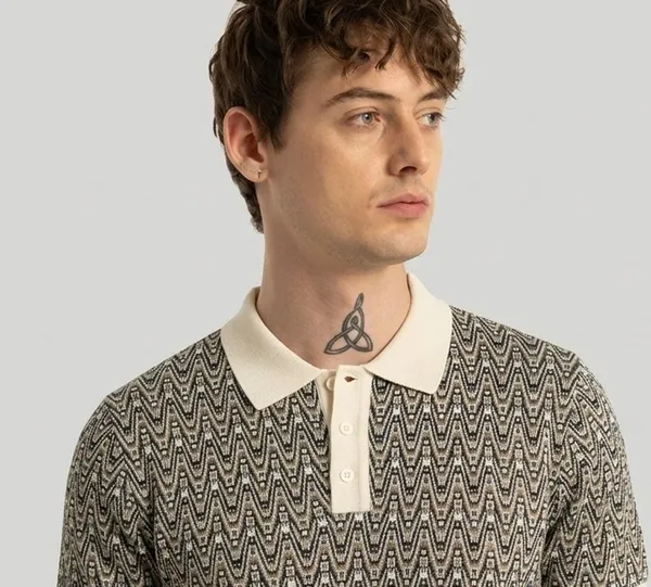 Multicolor_Pure_Cotton_Chevron_Print_Polo_Neck_T-Shirt_For_Men