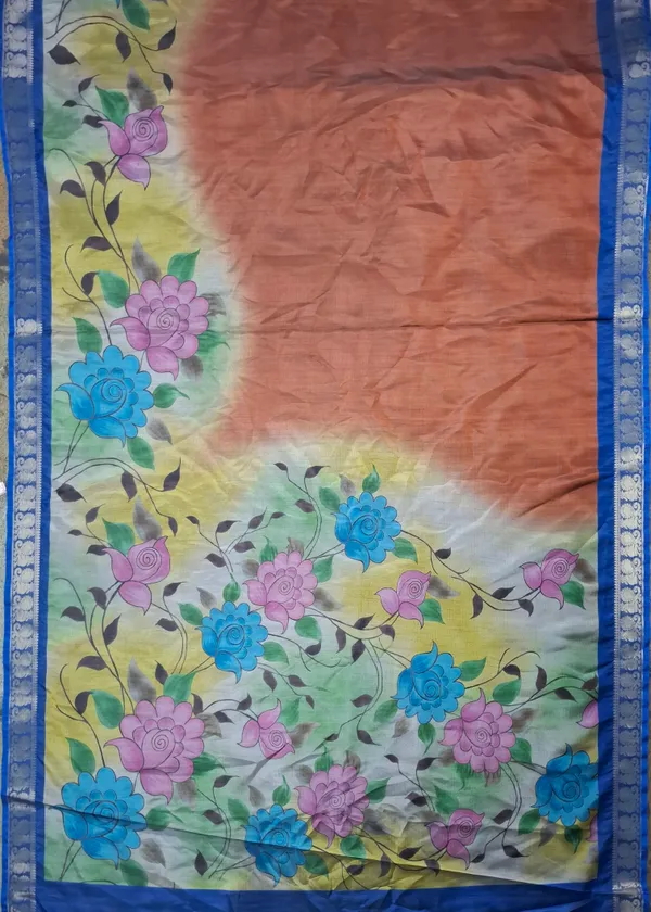 Rust_Polyester_Silk_Floral_Print_Saree_For_Women