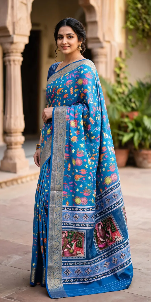 Blue_Polyester_Silk_Floral_Printed_Saree_For_Women