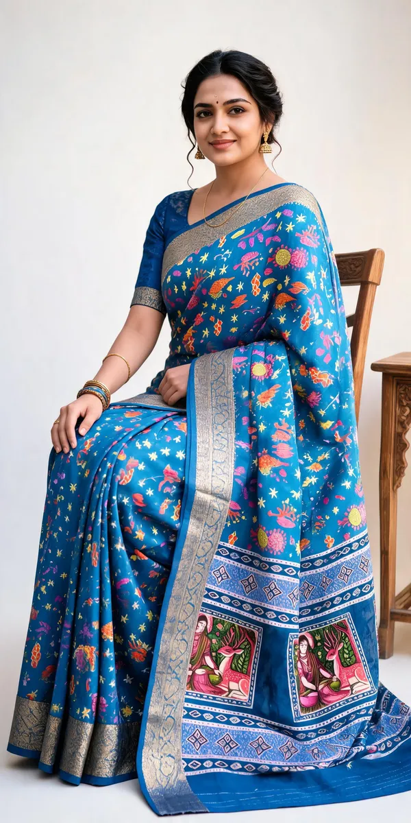 Blue_Polyester_Silk_Floral_Printed_Saree_For_Women