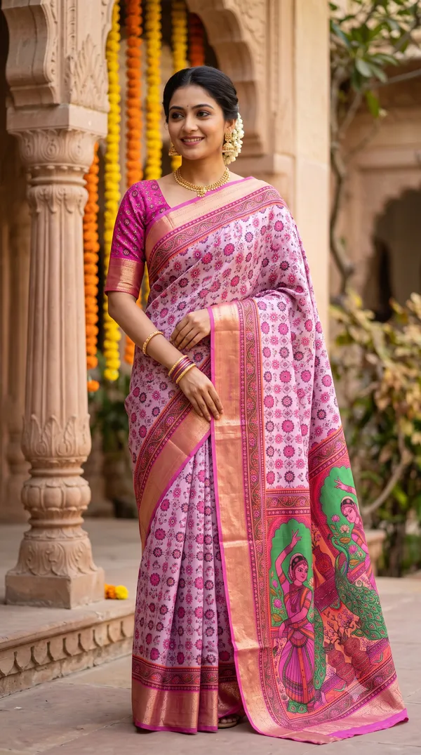 Pink_Polyester_Silk_Floral_Printed_Saree_For_Women