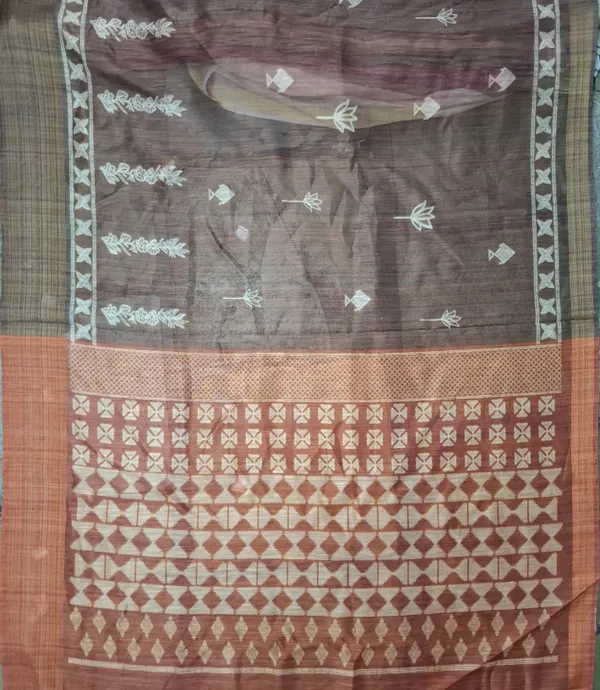 Brown_Polyester_Silk_Floral_Printed_Saree_For_Women