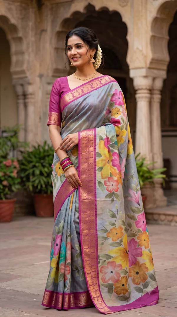 Grey_Polyester_Silk_Floral_Printed_Saree_For_Women