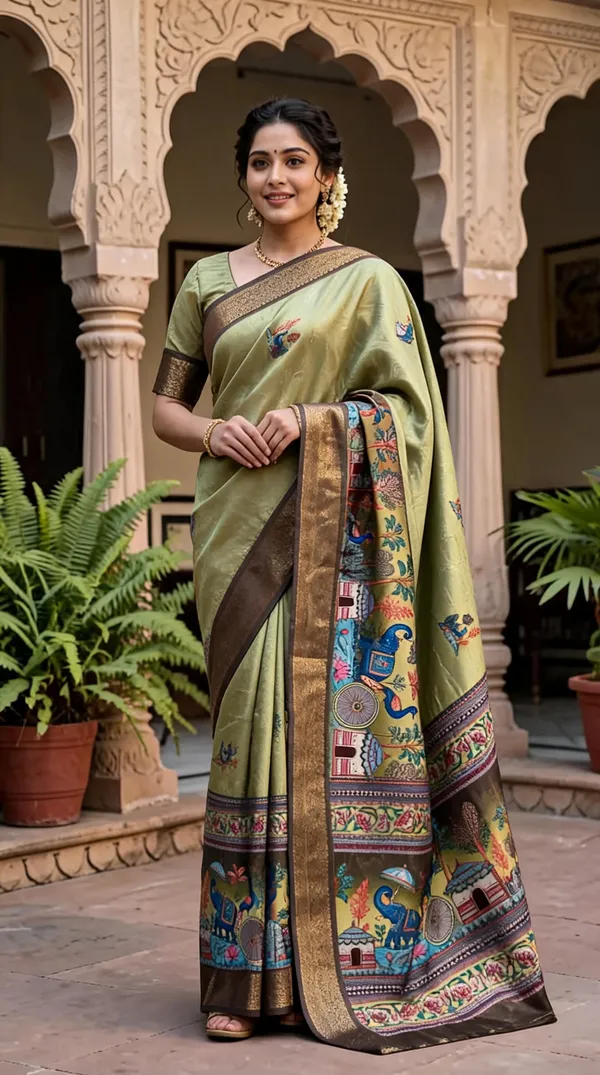 Olive_Polyester_Silk_Printed_Saree_For_Women
