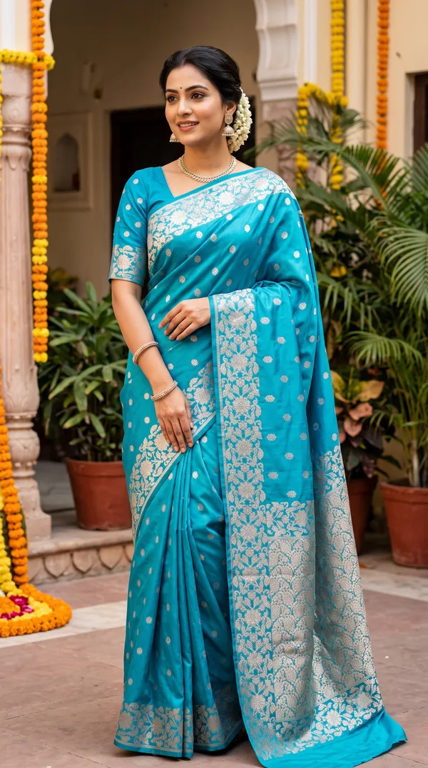 Blue_Zari_Woven_Floral_Motif_Saree_For_Women