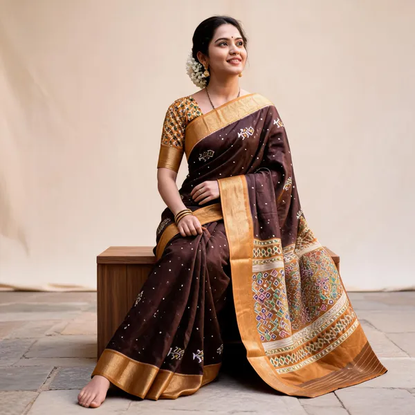Brown_Polyester_Silk_Woven_Geometric_Saree_For_Women