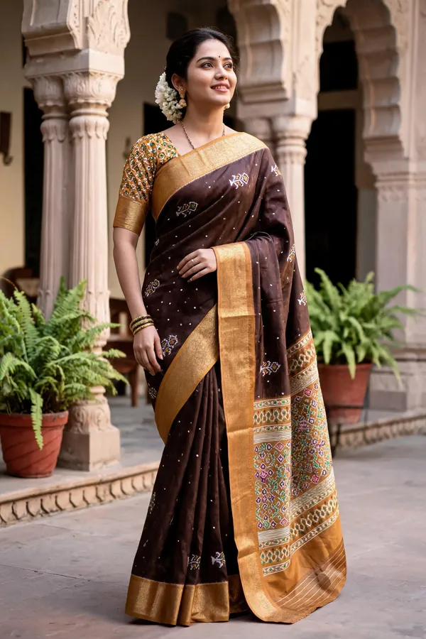 Brown_Polyester_Silk_Woven_Geometric_Saree_For_Women