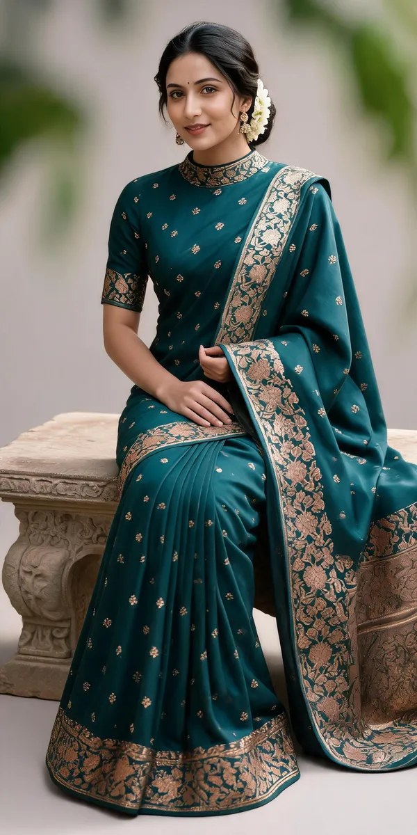 Teal_Poly_Banarasi_Silk_Woven_Brocade_Saree_For_Women