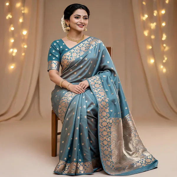 Blue_Poly_Banarasi_Silk_Floral_Border_Saree_For_Women
