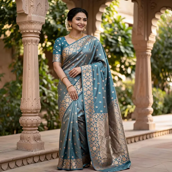 Blue_Poly_Banarasi_Silk_Floral_Border_Saree_For_Women