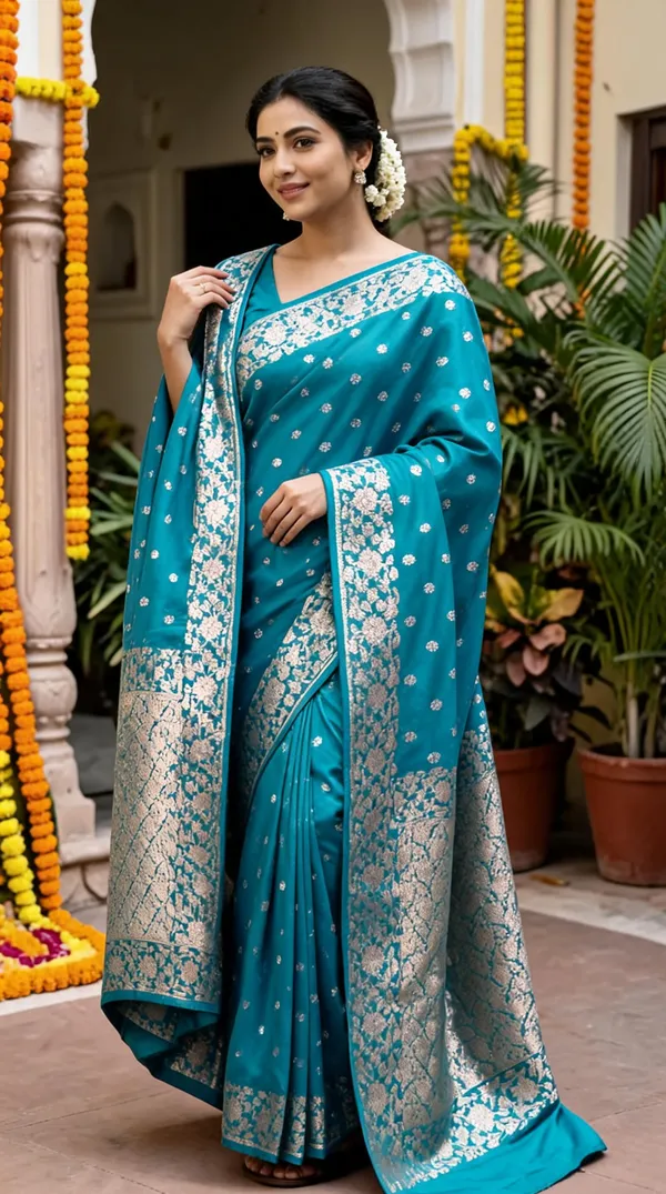 Blue_Zari_Woven_Floral_Motif_Saree_For_Women