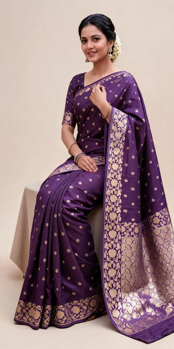 Purple_Poly_Banarasi_Silk_Woven_Brocade_Saree_For_Women
