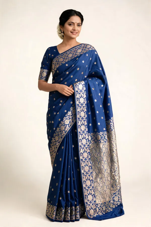 Blue_Poly_Banarasi_Silk_Woven_Buti_Saree_For_Women