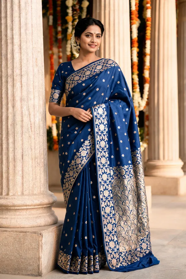 Blue_Poly_Banarasi_Silk_Woven_Buti_Saree_For_Women