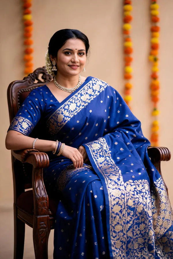 Blue_Poly_Banarasi_Silk_Gold_Motif_Woven_Saree_For_Women