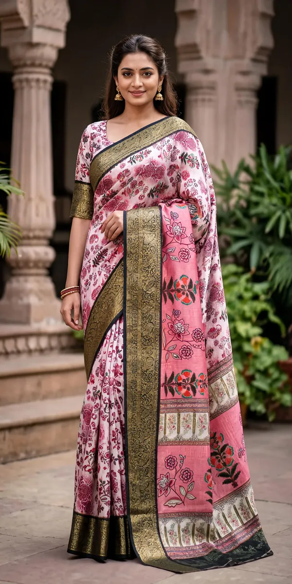Pink_Polyester_Silk_Floral_Printed_Saree_For_Women