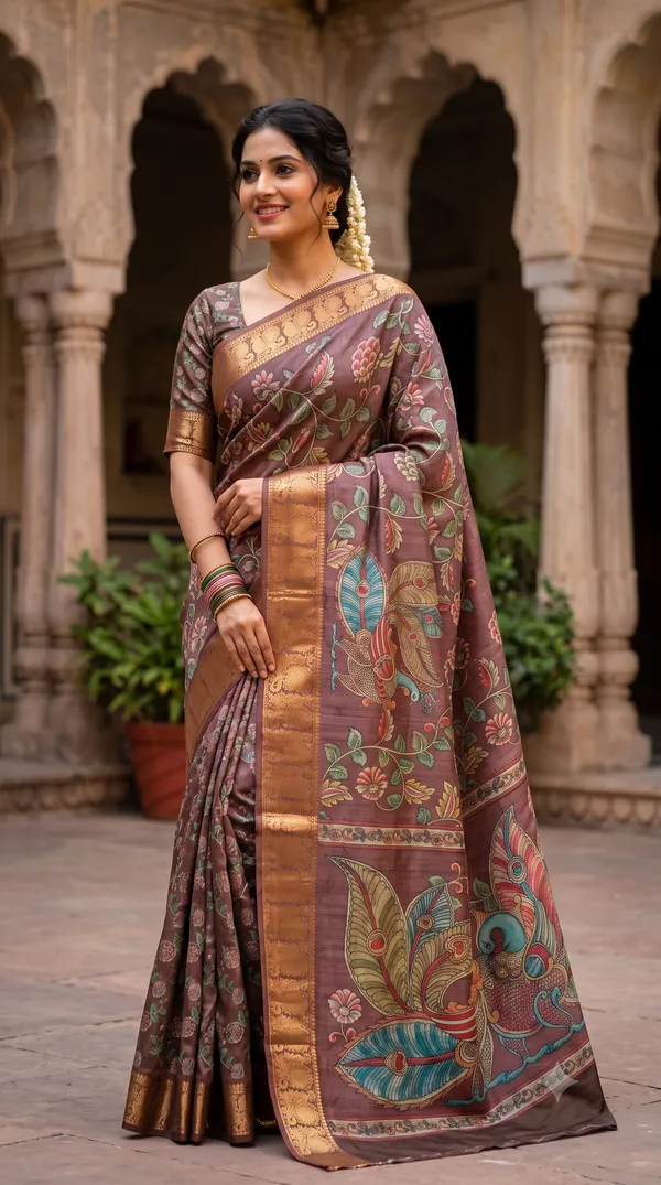 Mauve_Polyester_Silk_Floral_Peacock_Printed_Saree_For_Women