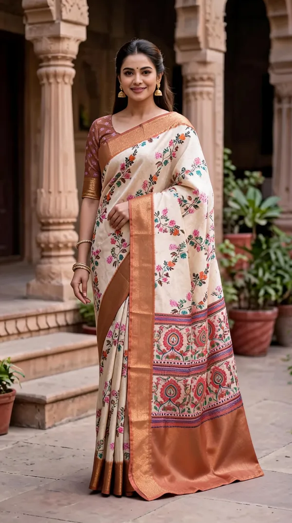 Cream_Polyester_Silk_Floral_Print_Saree_For_Women