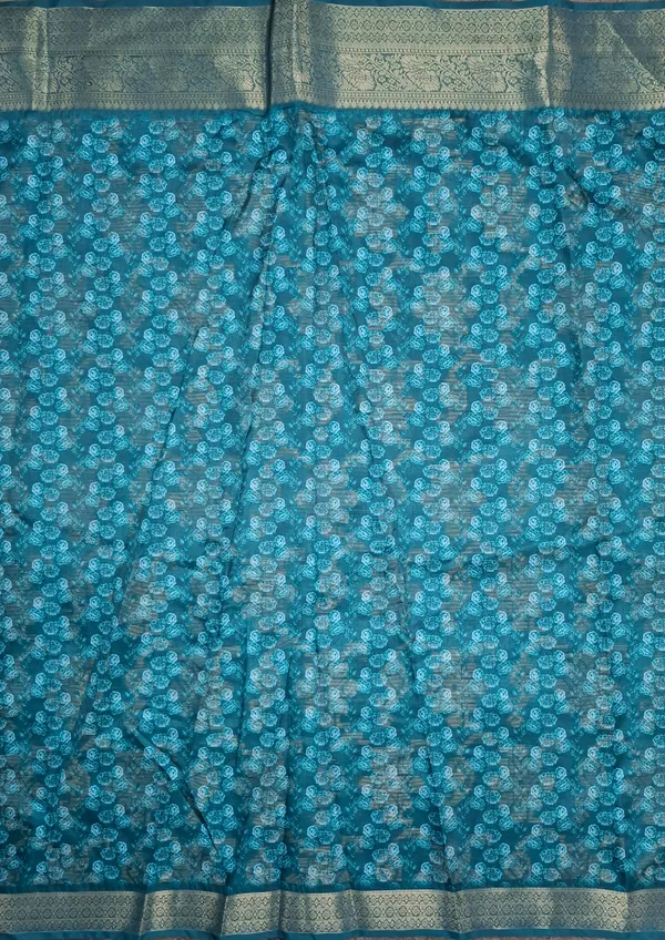 Teal_Polyester_Silk_Floral_Print_Saree_For_Women