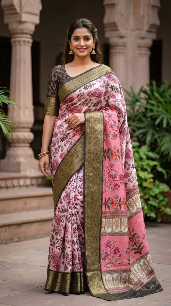 Pink_Polyester_Silk_Floral_Printed_Saree_For_Women