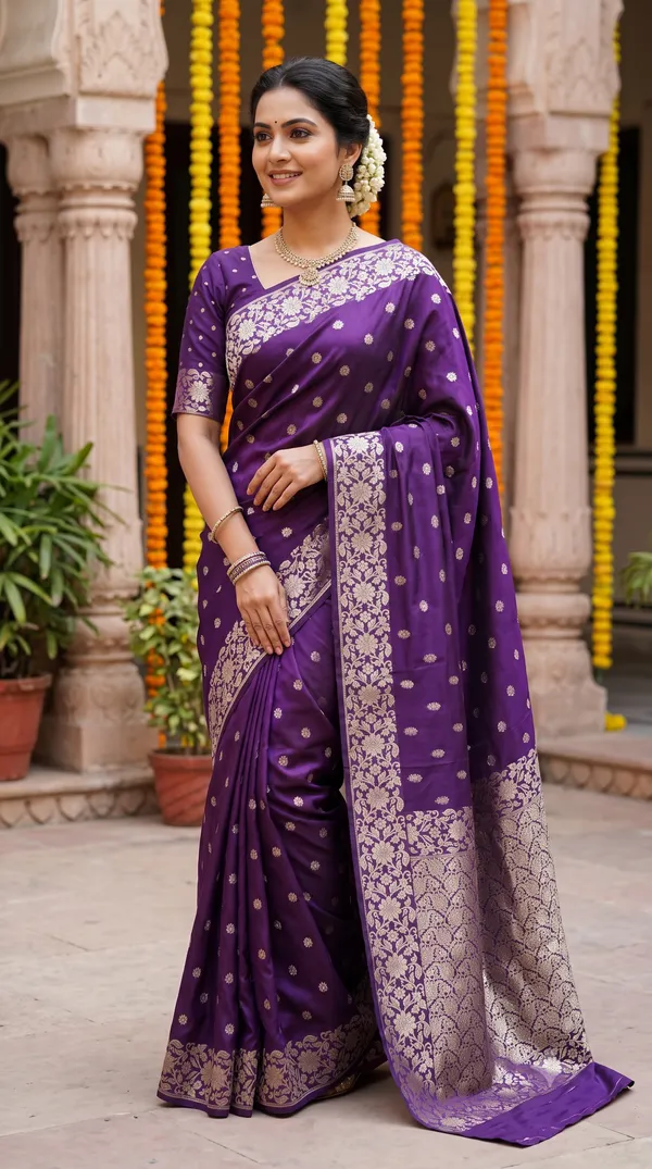 Purple_Poly_Banarasi_Silk_Woven_Brocade_Saree_For_Women