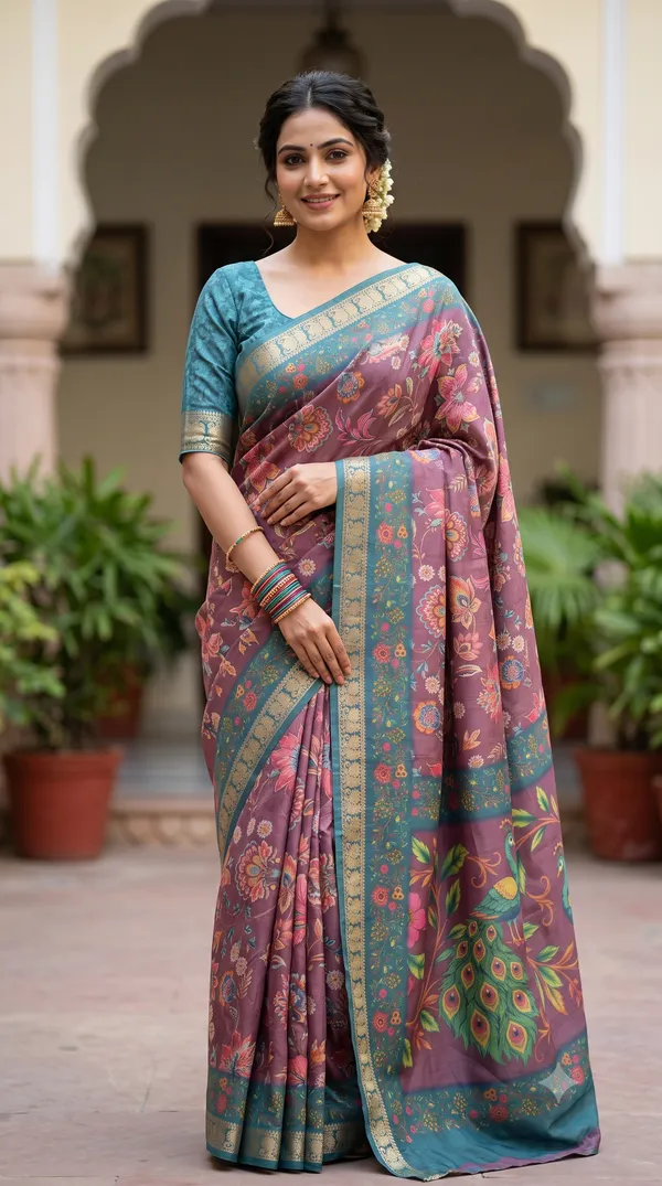 Purple_Polyester_Silk_Floral_Print_Saree_For_Women