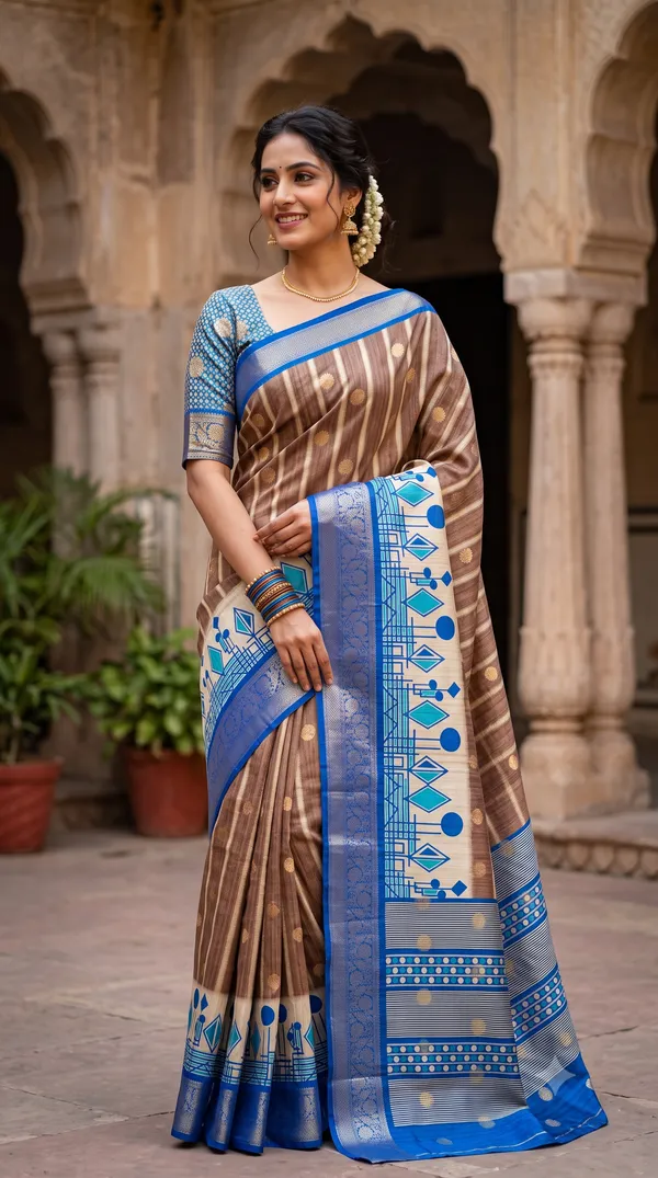 Brown_Polyester_Silk_Printed_Motif_Saree_For_Women
