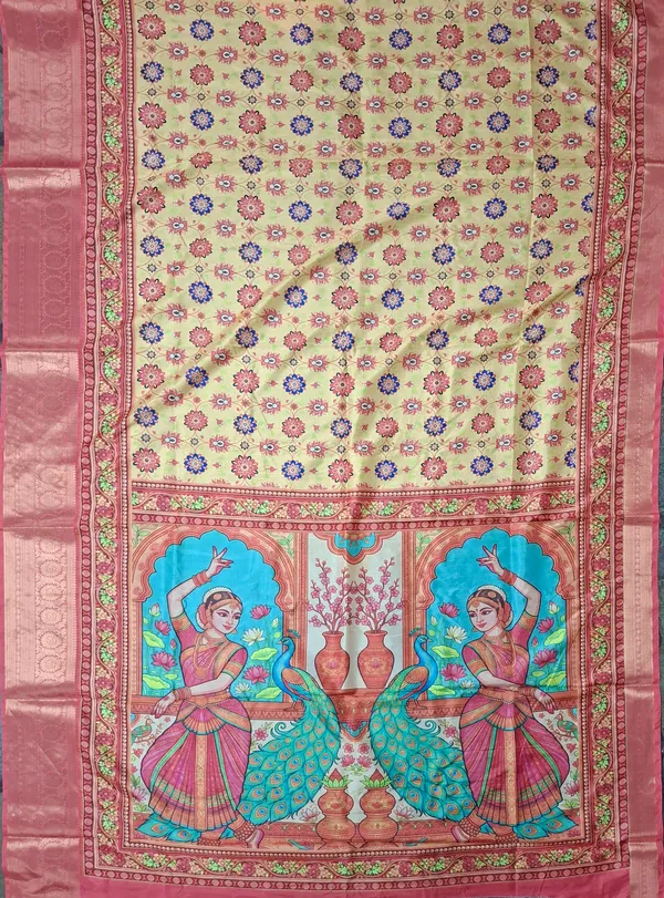 Peach_Polyester_Silk_Peacock_Print_Saree_For_Women