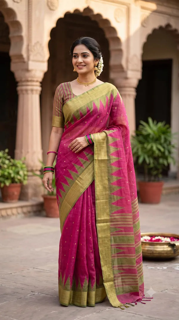 Pink_Poly_Cotton_Geometric_Woven_Saree_For_Women