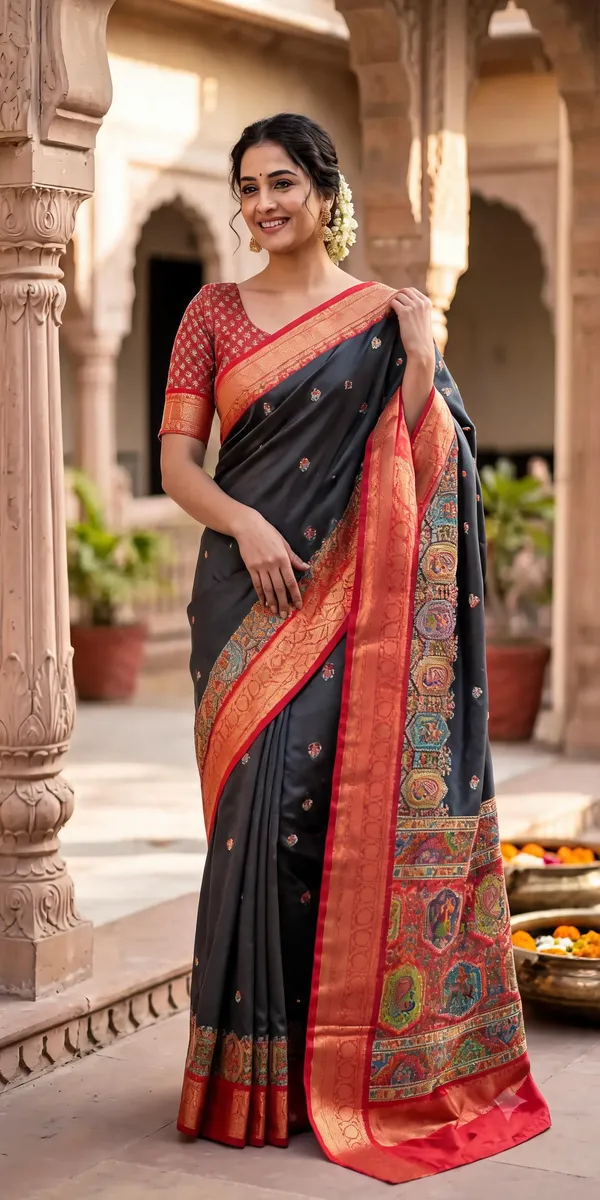 Black_Polyester_Silk_Traditional_Saree_For_Women