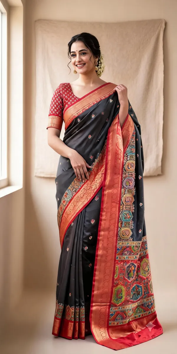 Black_Polyester_Silk_Traditional_Saree_For_Women