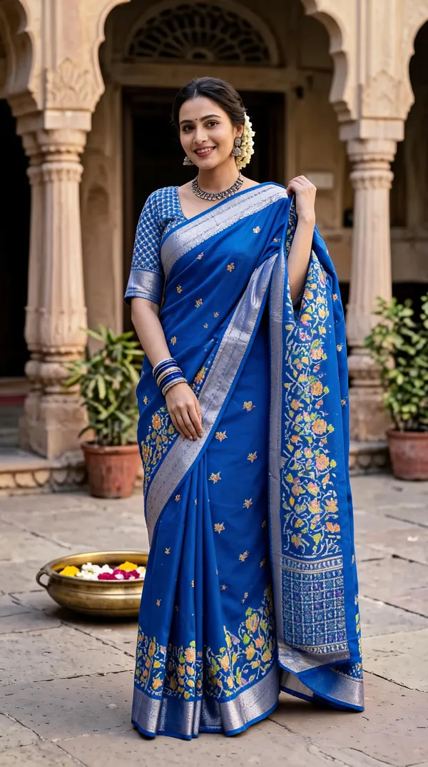 Blue_Polyester_Silk_Woven_Multicolour_Floral_Saree_For_Women