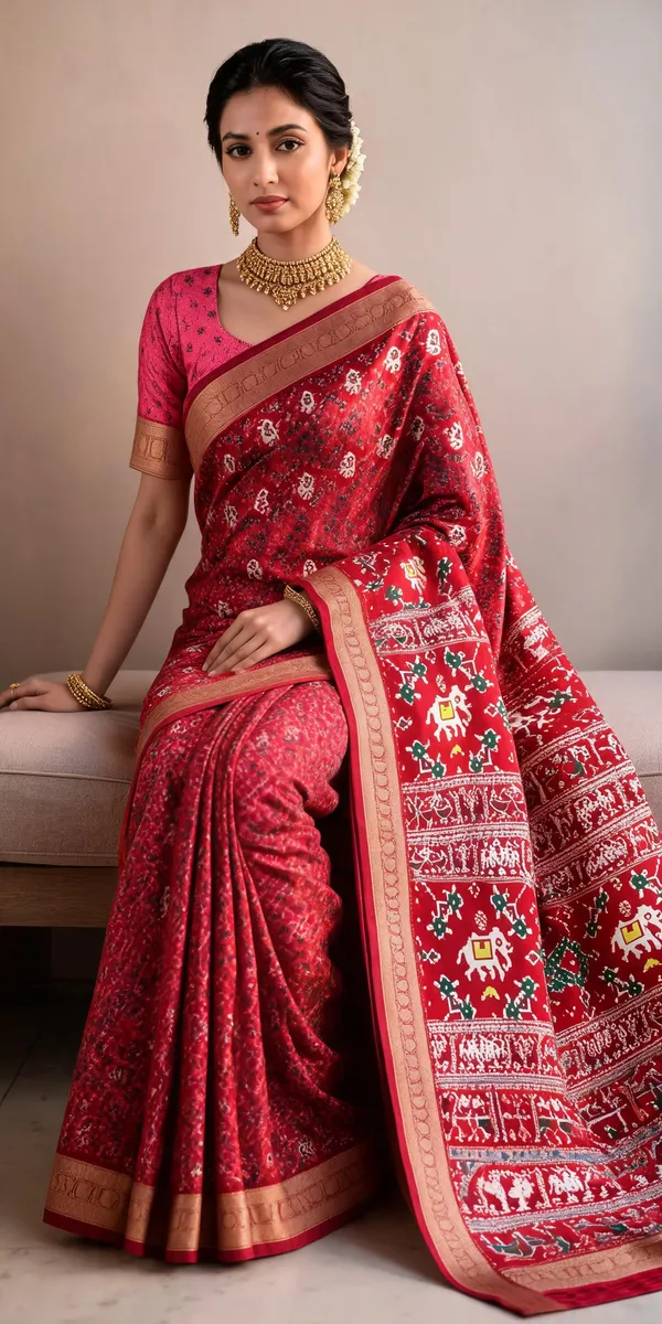 Red_Polyester_Silk_Digital_Printed_Woven_Border_Saree_For_Women