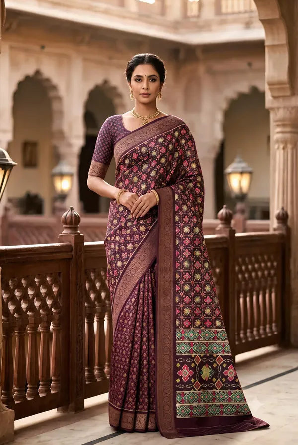 Maroon_Polyester_Silk_Ikat_Geometric_Printed_Saree_For_Women