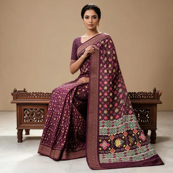 Maroon_Polyester_Silk_Ikat_Geometric_Printed_Saree_For_Women