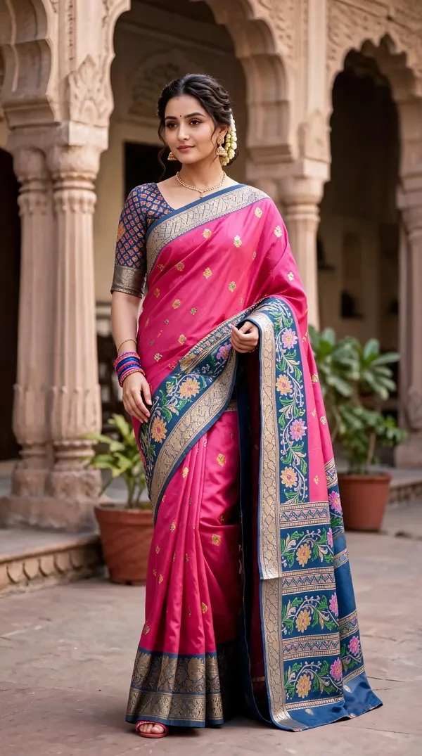 Pink_Polyester_Silk_Woven_Floral_Saree_For_Women