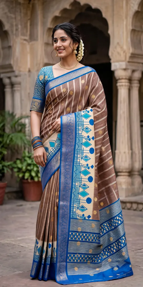 Brown_Polyester_Silk_Printed_Motif_Saree_For_Women
