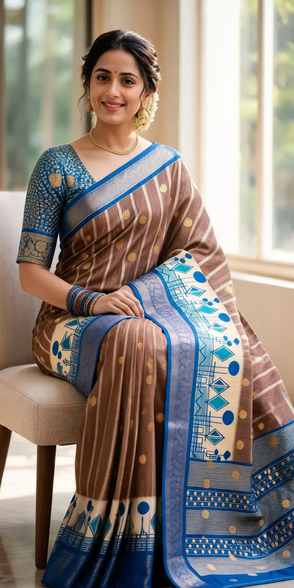 Brown_Polyester_Silk_Printed_Motif_Saree_For_Women